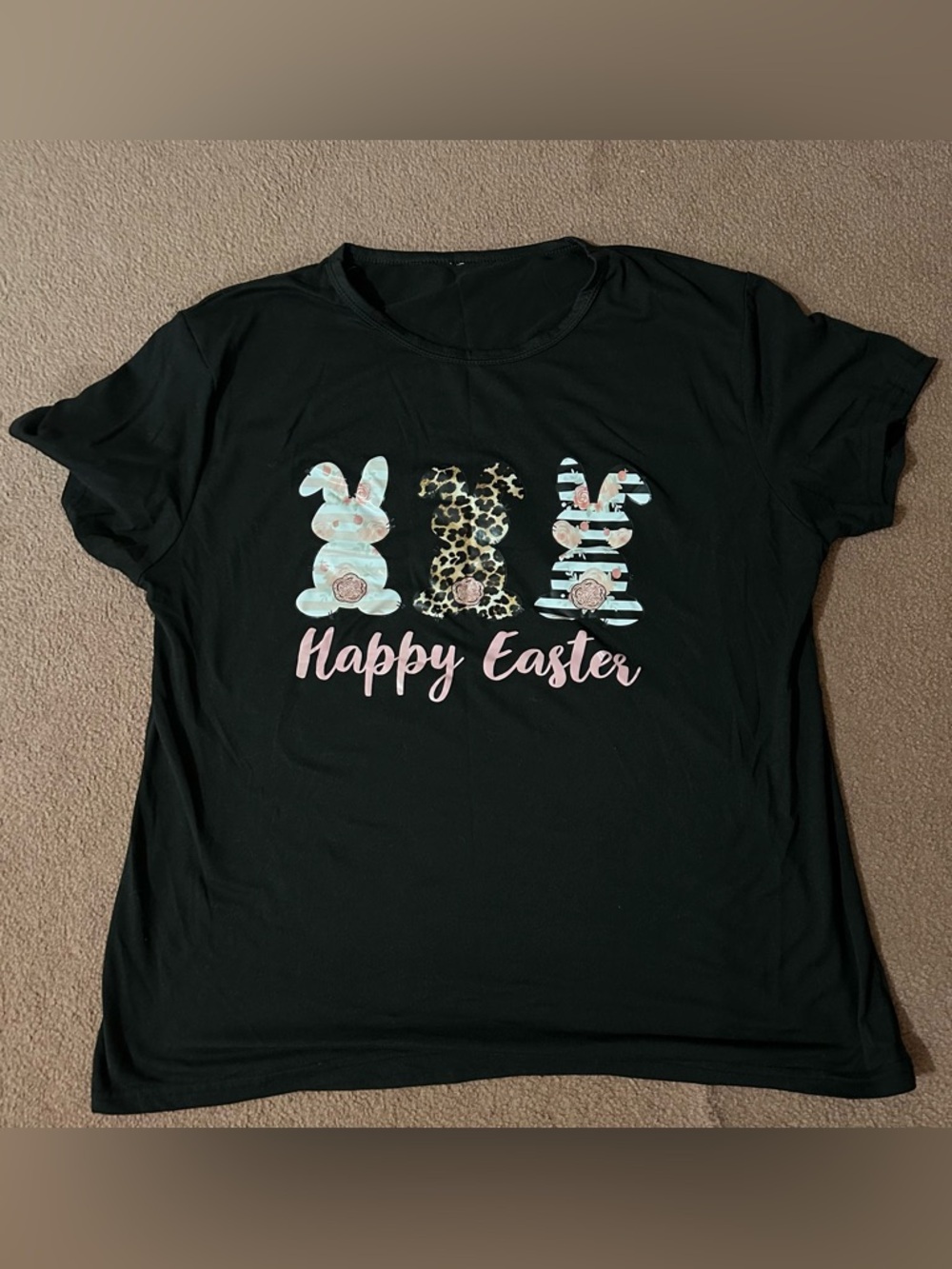 Black Happy Easter Bunny Graphic Short Sleeve Tee